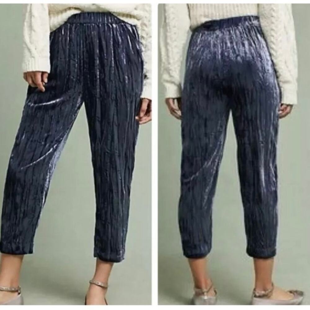Ett:twa Anthropologie Blue cropped Crushed Velvet Pants Medium Whimsygoth Witchy